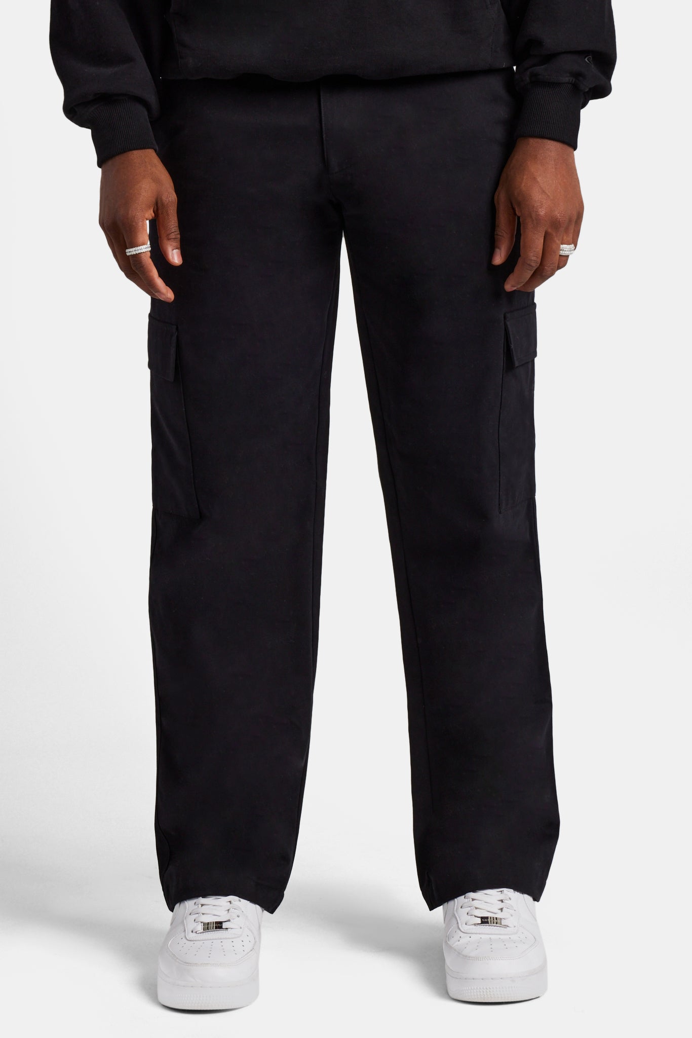 Fixed Waistband Relaxed Cargo Trouser - Black